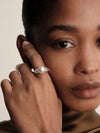 18CT YELLOW GOLD AUSTRALIAN SOUTH SEA PEARL & BLUE TOPAZ BLANCHETT RING