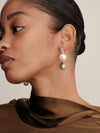 BESPOKE 9CT YELLOW GOLD NUMINOUS SOUTH SEA PEARL, MABE & AQUAMARINE STUD EARRINGS
