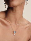 9CT LONDON BLUE TOPAZ, PINK MORGANITE & PEARL DUNAWAY PENDANT