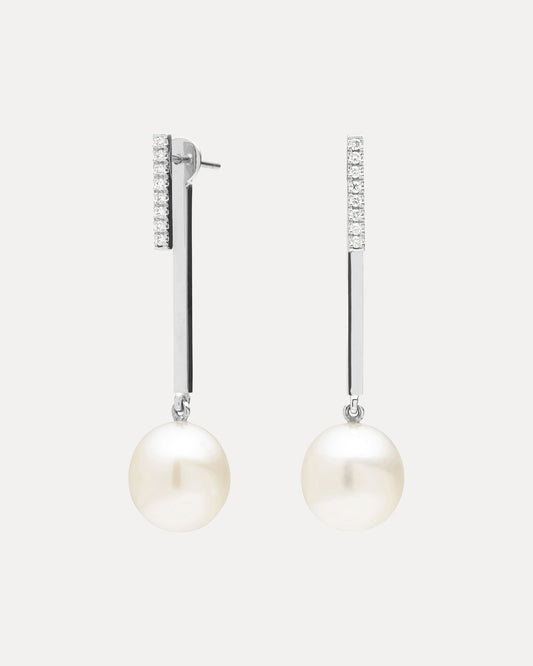 18CT WHITE GOLD SOUTH SEA PEARL & DIAMOND BIRGITTA EARRINGS