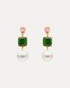 18CT GREEN TOURMALINE, PINK SAPPHIRE & SOUTH SEA PEARL BESPOKE EARRINGS