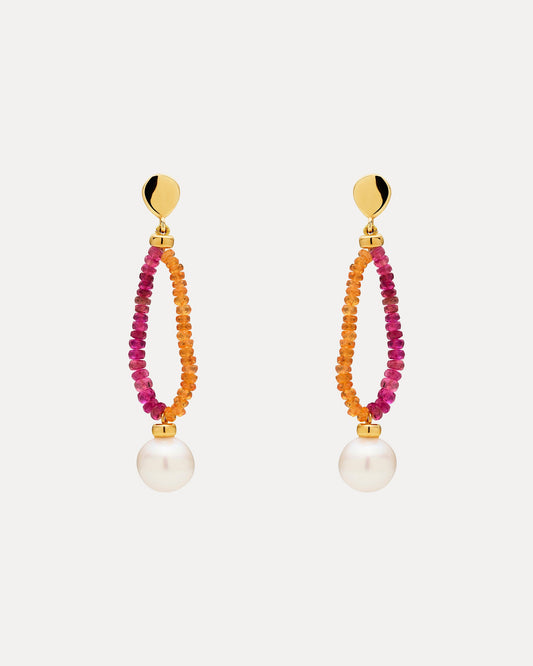 9CT SOUTH SEA PEARL, RUBELLITE & MANDARIN GARNET STEVIE EARRINGS