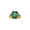 18CT GREEN TOURMALINE, LONDON BLUE TOPAZ & DIAMOND BESPOKE RING