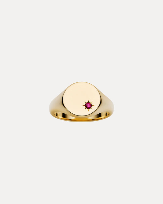 9CT RUBY FORTUNA SIGNET RING