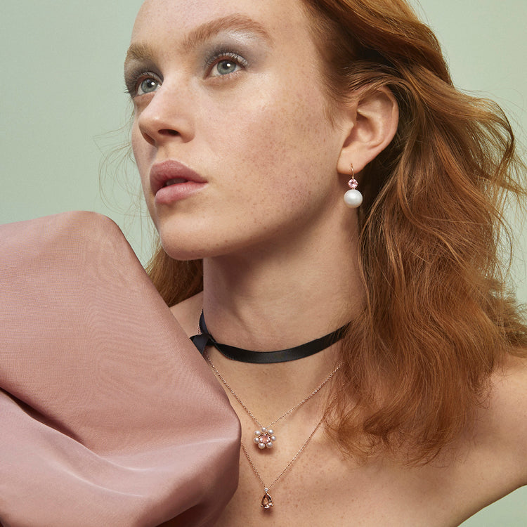 18CT ROSE GOLD PINK MORGANITE & DIAMOND BONNARD PENDANT
