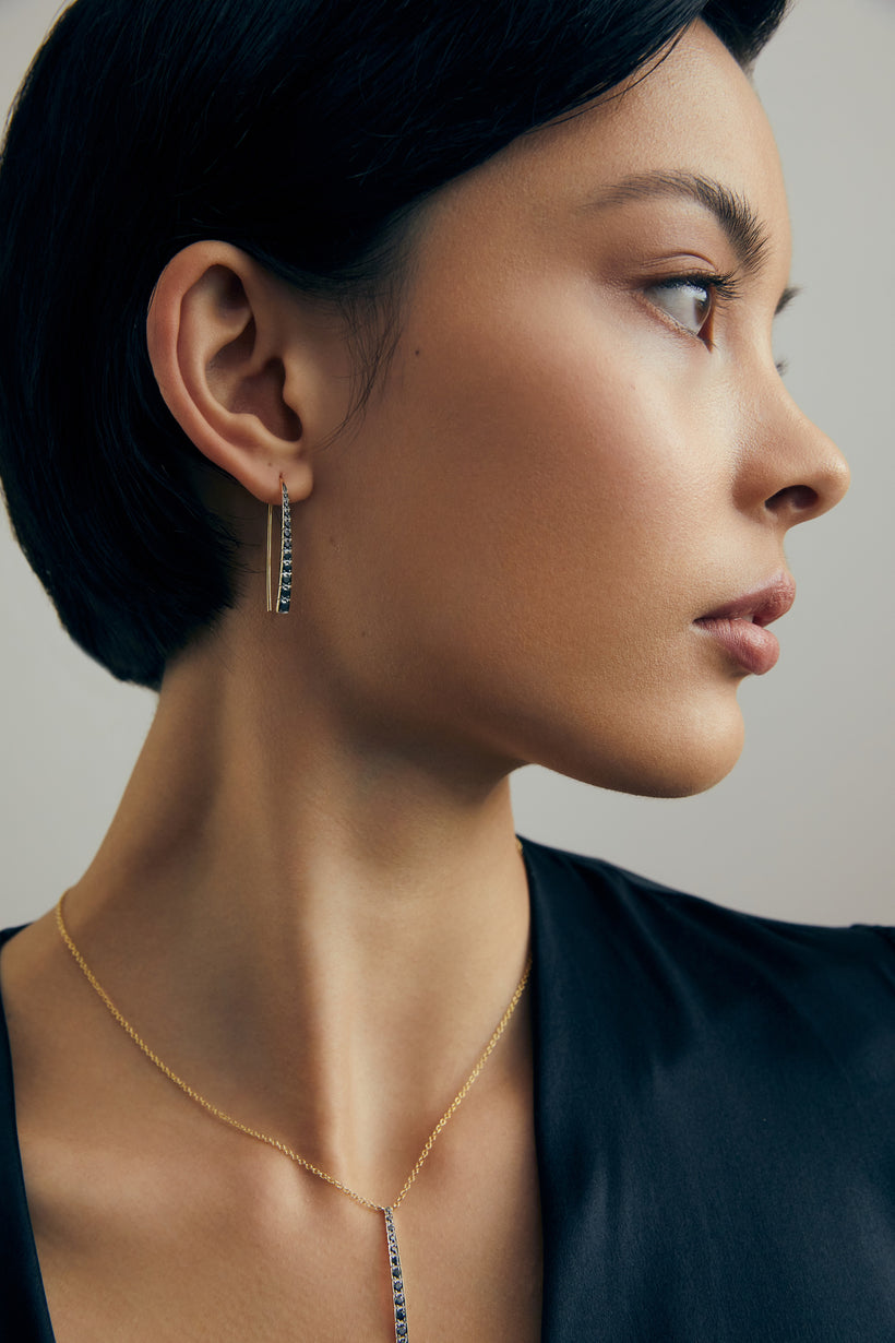 18CT YELLOW GOLD BLACK DIAMOND HUDSON EARRINGS