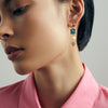 9CT LONDON BLUE TOPAZ, PINK MORGANITE & PEARL DUNAWAY DROP EARRINGS