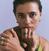 9CT YELLOW GOLD GREEN AGATE & TSAVORITE CAMPION RING