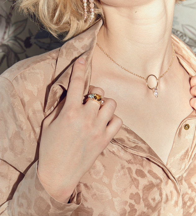 9CT PINK MORGANITE & PEARL CARRIE PENDANT