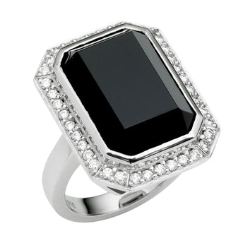 18CT BLACK AGATE AND DIAMOND BROOKLYN RING