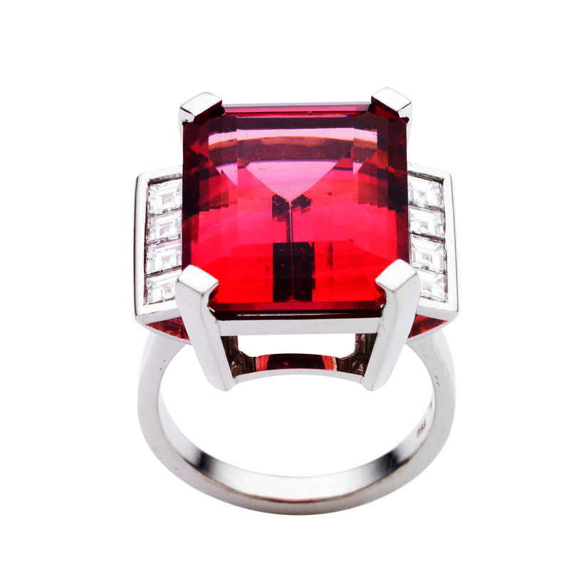 BESPOKE 18CT PINK TOURMALINE AND DIAMOND RING