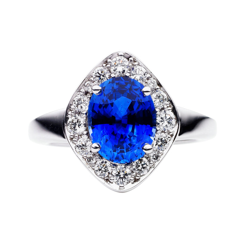 BESPOKE 18CT CEYLON SAPPHIRE AND DIAMOND RING