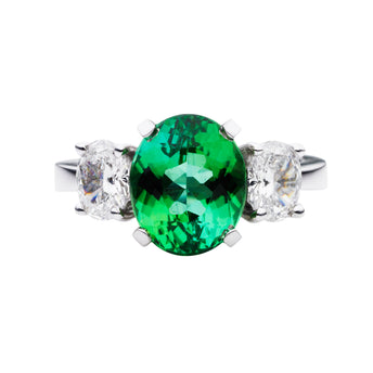 BESPOKE 18CT GREEN TOURMALINE AND DIAMOND RING