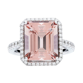 18CT PINK MORGANITE & DIAMOND ROCHESTER RING