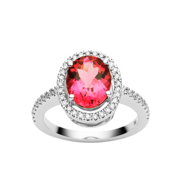 BESPOKE 18CT PINK TOURMALINE & DIAMOND PICCADILLY RING