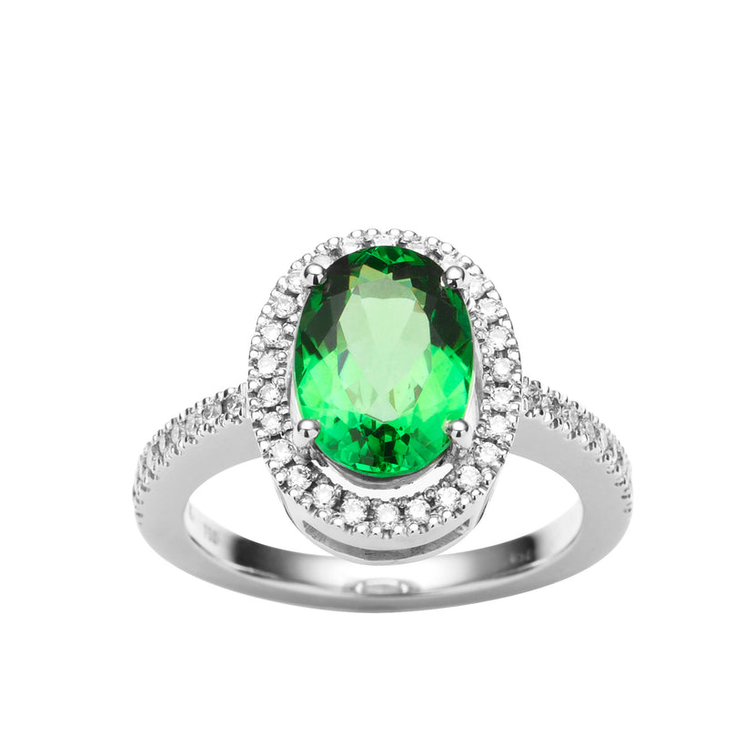 BESPOKE 18CT GREEN TOURMALINE & DIAMOND PICCADILLY RING