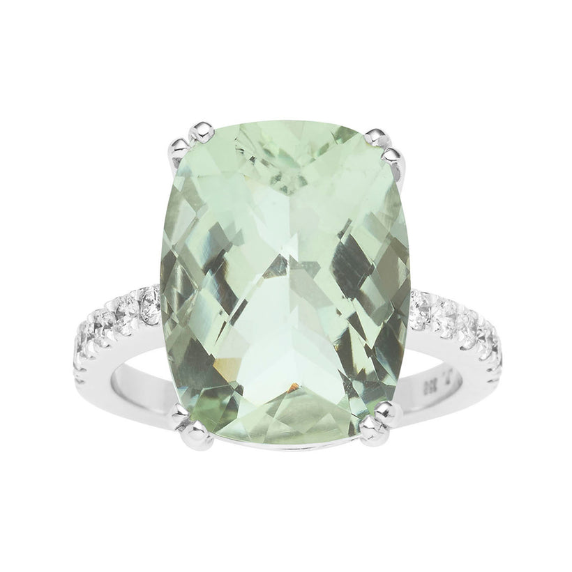 18CT GREEN AMETHYST & DIAMOND LA DIVINA RING