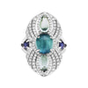BESPOKE 18CT WHITE GOLD MADDISON CAT'S EYE BLUE TOURMALINE, SAPPHIRE & DIAMOND RING