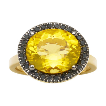 18CT HONEY QUARTZ & BLACK DIAMOND KAARINA RING