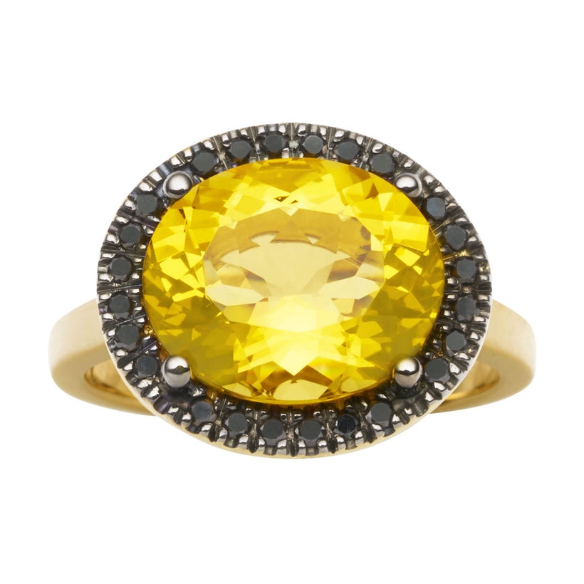 18CT HONEY QUARTZ & BLACK DIAMOND KAARINA RING