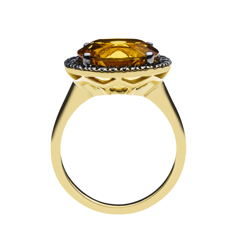 18CT HONEY QUARTZ & BLACK DIAMOND KAARINA RING