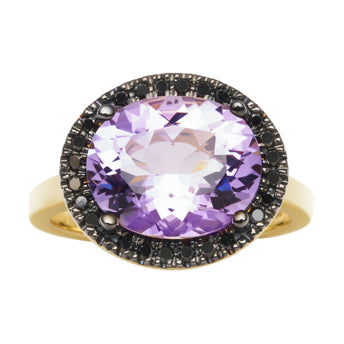 18CT ROSE DE FRANCE AMETHYST & BLACK DIAMOND KAARINA RING