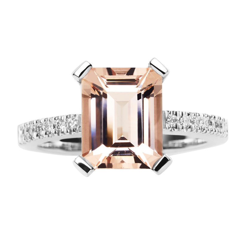 18CT PINK MORGANITE & DIAMOND SARDINIA RING
