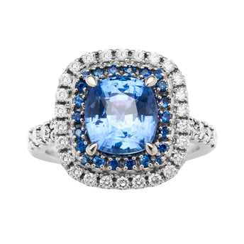 18CT CEYLON SAPPHIRE & DIAMOND RING