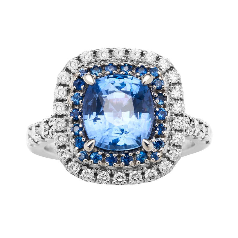 18CT CEYLON SAPPHIRE & DIAMOND RING