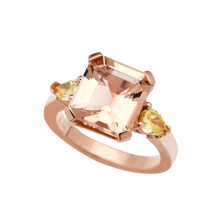BESPOKE 18CT ROSE GOLD PINK MORGANITE & YELLOW DIAMOND RING
