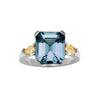 BESPOKE 18CT WHITE GOLD LONDON BLUE TOPAZ & YELLOW DIAMOND RING