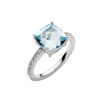 18CT AQUAMARINE & DIAMOND KAARINA RING