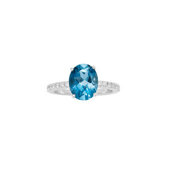 18CT LONDON BLUE TOPAZ & DIAMOND BELLINGEN RING