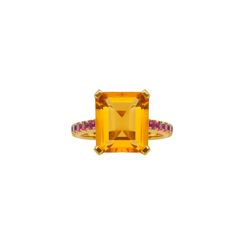 18CT CITRINE & RUBY REDDY RING