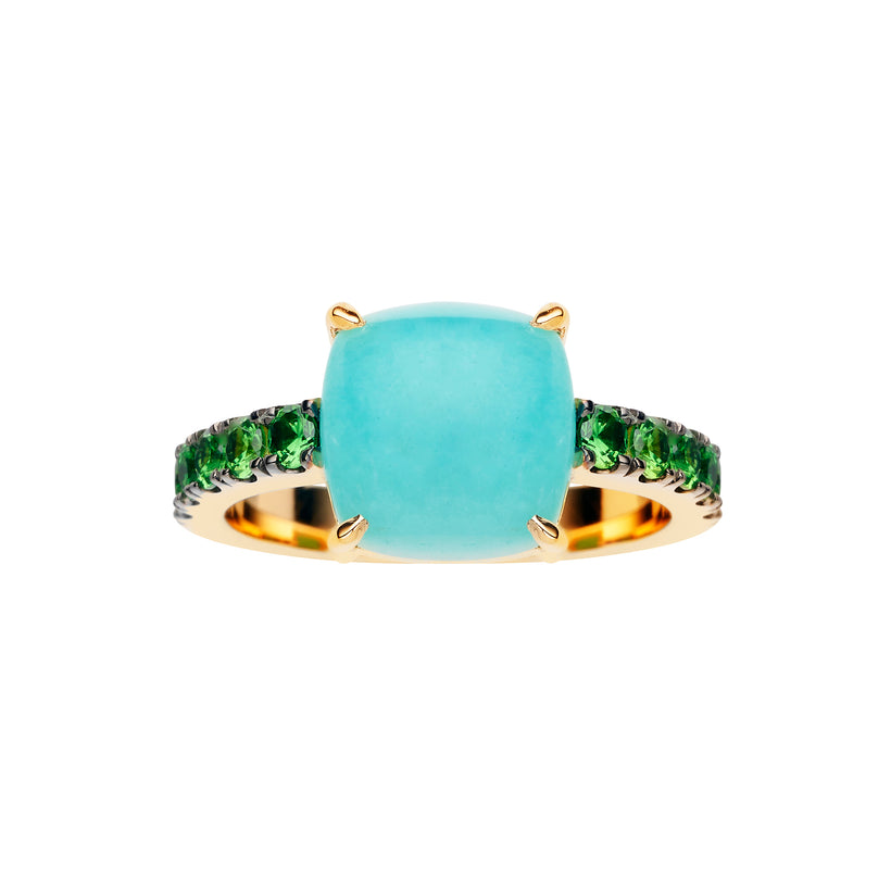 9CT AMAZONITE & TSAVORITE ROTONDE RING