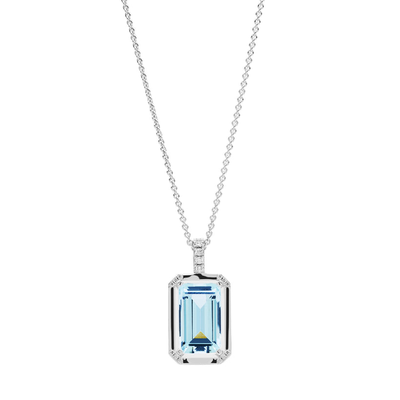 BESPOKE 18CT WHITE GOLD AQUAMARINE & DIAMOND NECKLACE