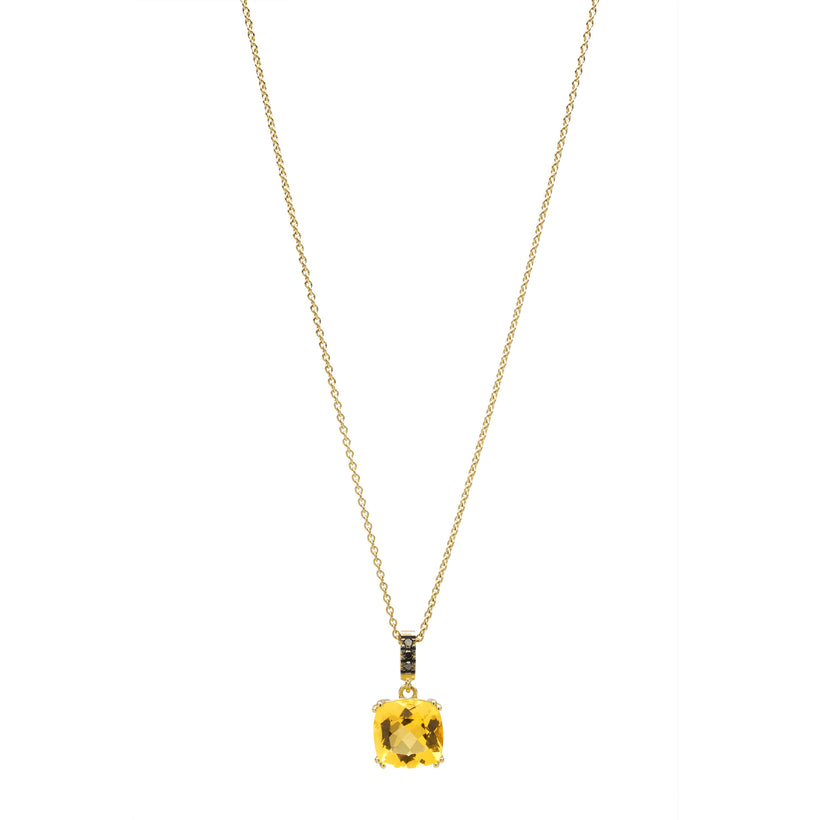18CT HONEY QUARTZ & BLACK DIAMOND KAARINA PENDANT