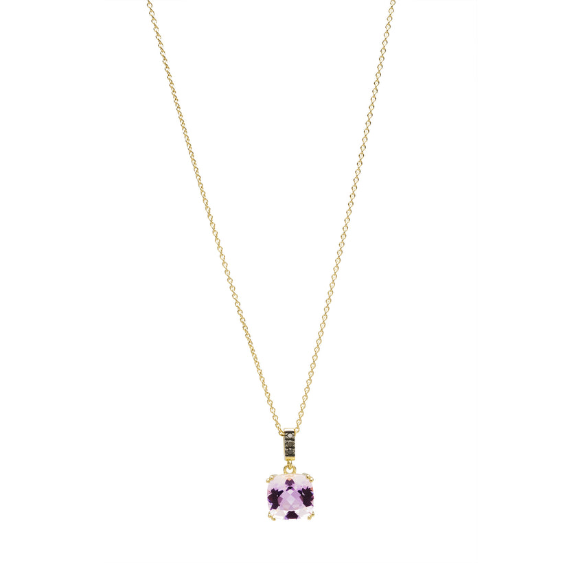 18CT ROSE DE FRANCE AMETHYST & BLACK DIAMOND KAARINA PENDANT