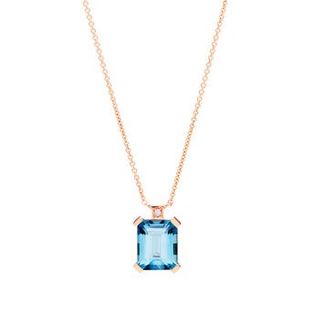 18CT ROSE GOLD LONDON BLUE TOPAZ & DIAMOND SARDINIA PENDANT
