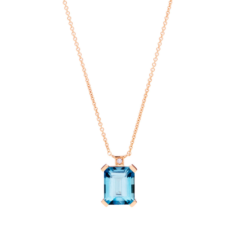 18CT ROSE GOLD LONDON BLUE TOPAZ DIAMOND SARDINIA PENDANT Jan
