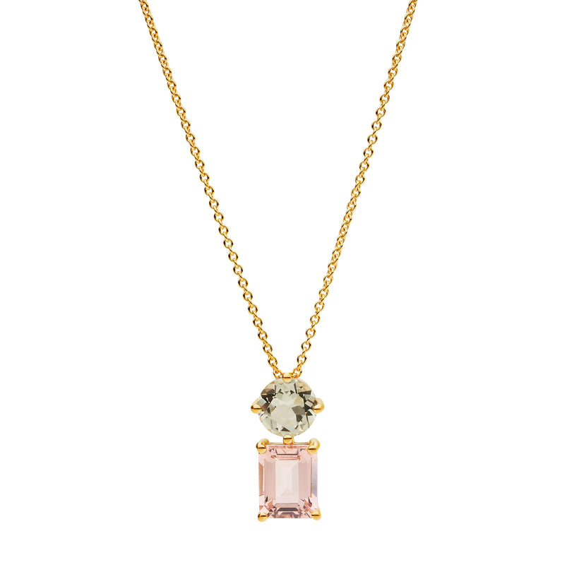 9CT PINK MORGANITE & GREEN AMETHYST RONSTADT PENDANT