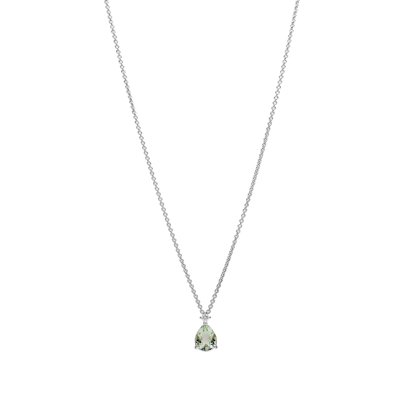 18CT WHITE GOLD GREEN AMETHYST & DIAMOND BONNARD PENDANT