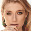 18CT GREEN AGATE, DIAMOND & EMERALD ELIZABETH EARRINGS