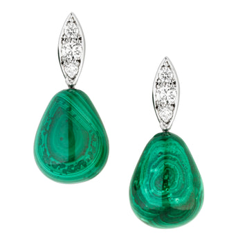 18CT MALACHITE & DIAMOND RAINDROP EARRINGS