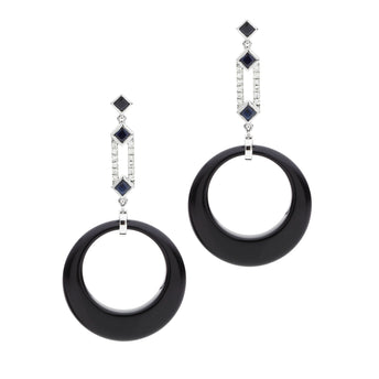 18CT ONYX, DIAMOND & BLACK SAPPHIRE ELIZABETH EARRINGS