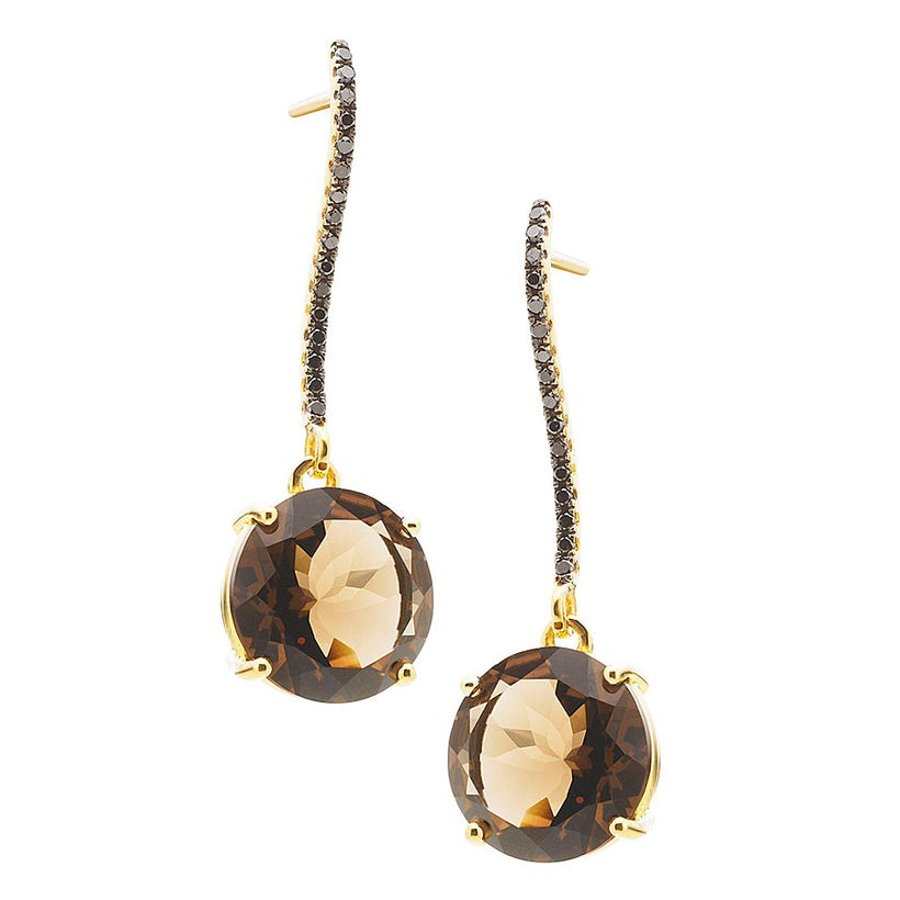 18CT SMOKY QUARTZ & BLACK DIAMOND BIANCA EARRINGS