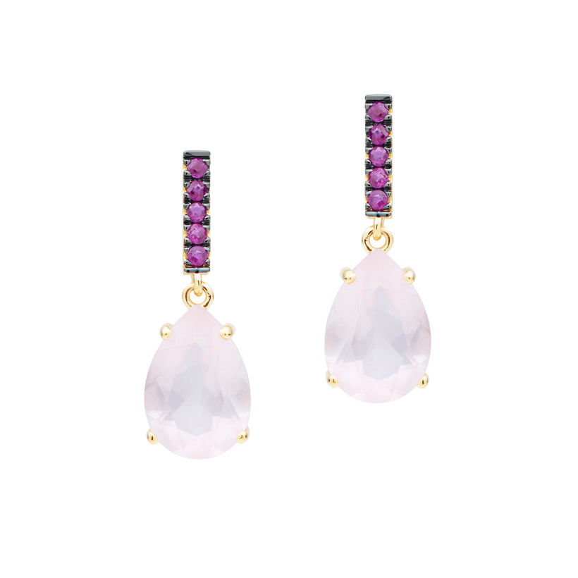 18CT ROSE QUARTZ & RUBY TIVOLI EARRINGS