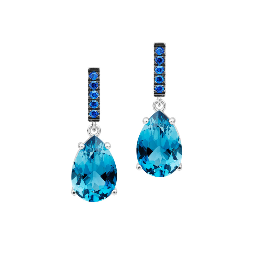 18CT WHITE GOLD LONDON BLUE TOPAZ & SAPPHIRE TIVOLI EARRINGS