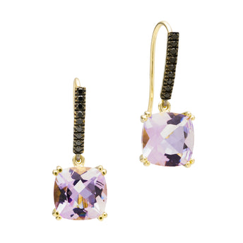 18CT ROSE DE FRANCE AMETHYST & BLACK DIAMOND KAARINA EARRINGS