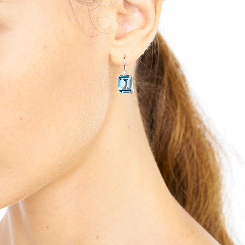 18CT ROSE GOLD LONDON BLUE TOPAZ & DIAMOND SARDINIA EARRINGS